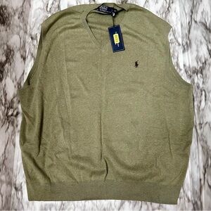 Polo Ralph Lauren Men Sz 3XB Green 100% Pima Cotton Golf Sweater Vest Preppy RL